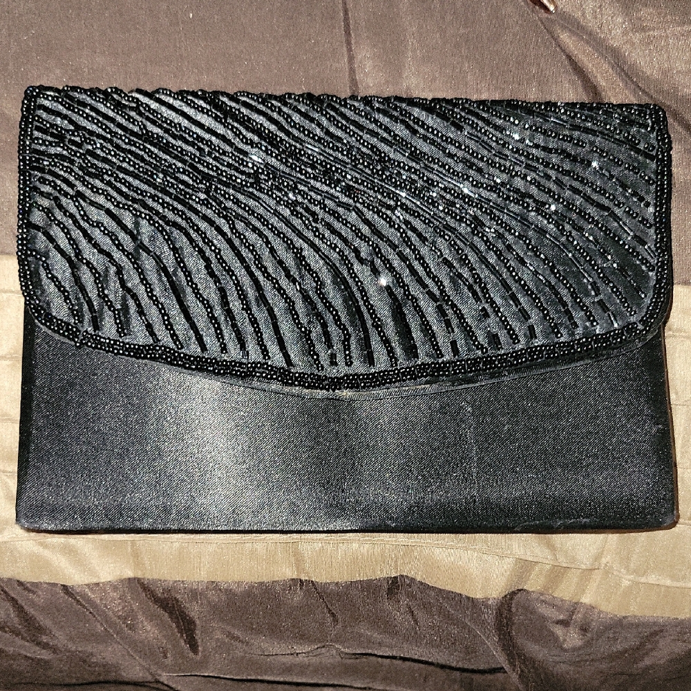 Black Beaded Evening Clutch - Elegant Women's Bag